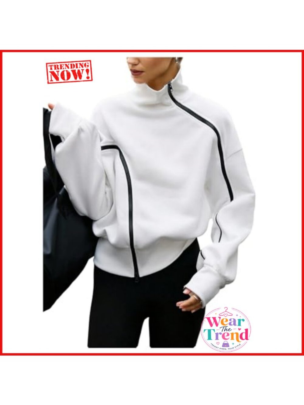 Women's Zip Up Asymmetrical High Neck Sweatshirt Loose Fit Fleece Pullover